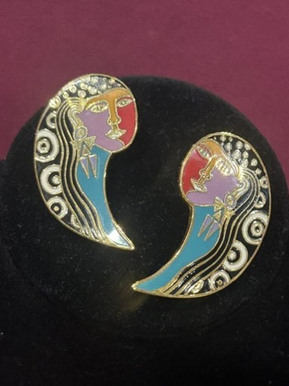 LAUREL BURCH “Gypsy Soul” 1993 Enamel Cloisonné Gold EARRINGS
